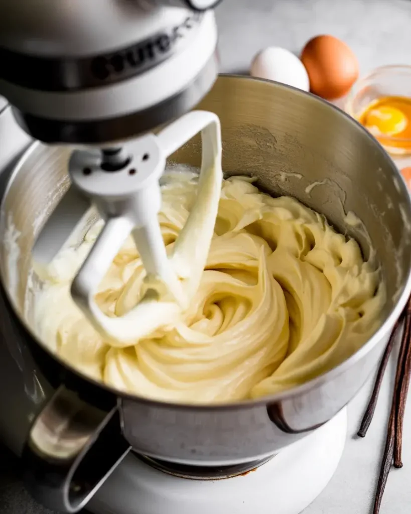 Beating cream cheese filling until completely smooth and fluffy with no lumps