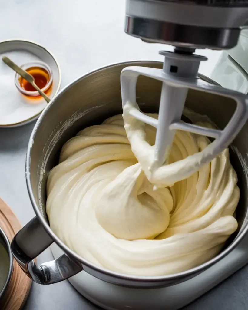 Beating cream cheese filling until perfectly smooth and lump-free