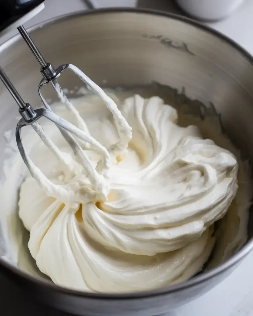 Beating cream cheese until completely smooth and fluffy before adding pumpkin