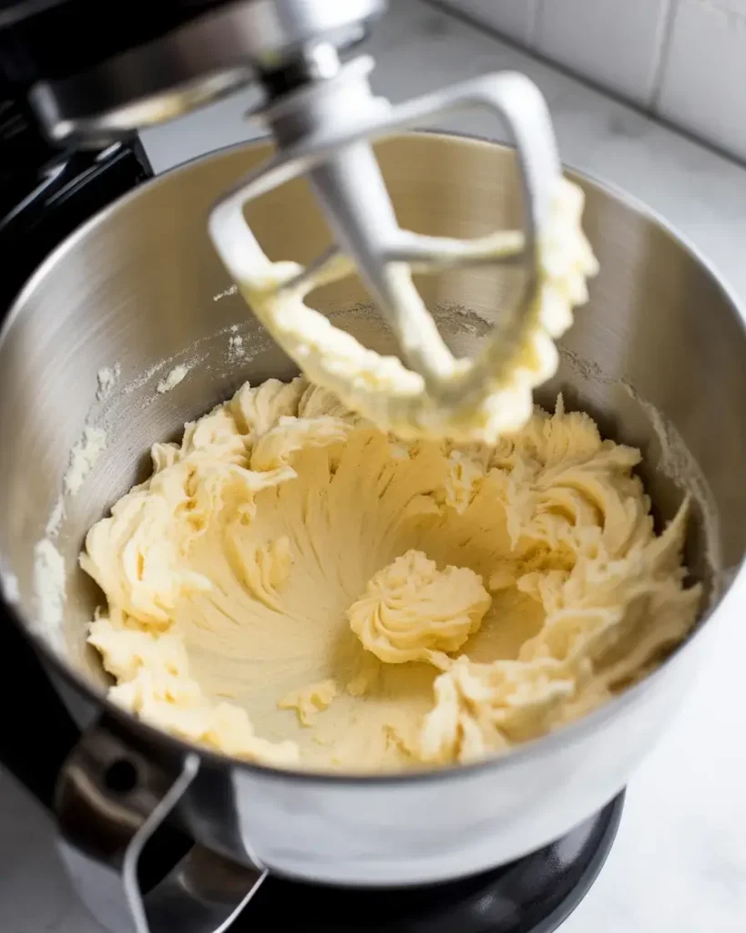 Butter and powdered sugar beaten to a light, fluffy consistency for perfectly crisp cookies