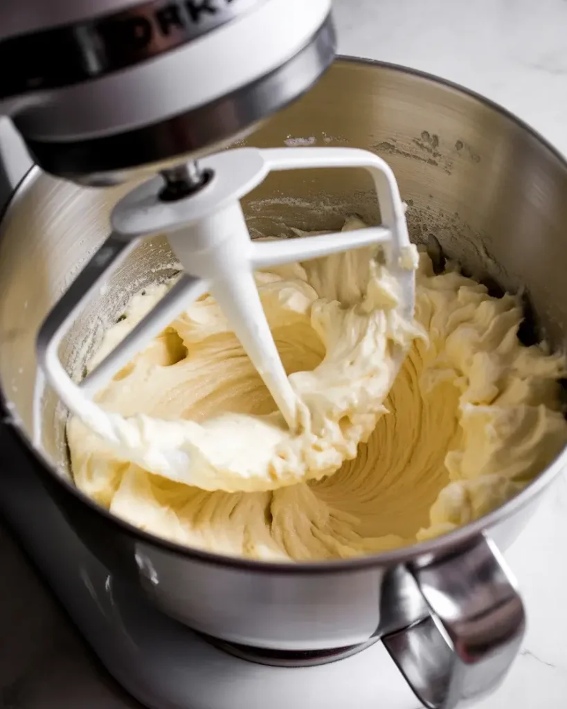Butter and sugar creamed to a pale, fluffy consistency after 3 minutes