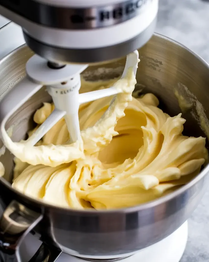 Butter and sugar creamed to pale, fluffy perfection before adding egg