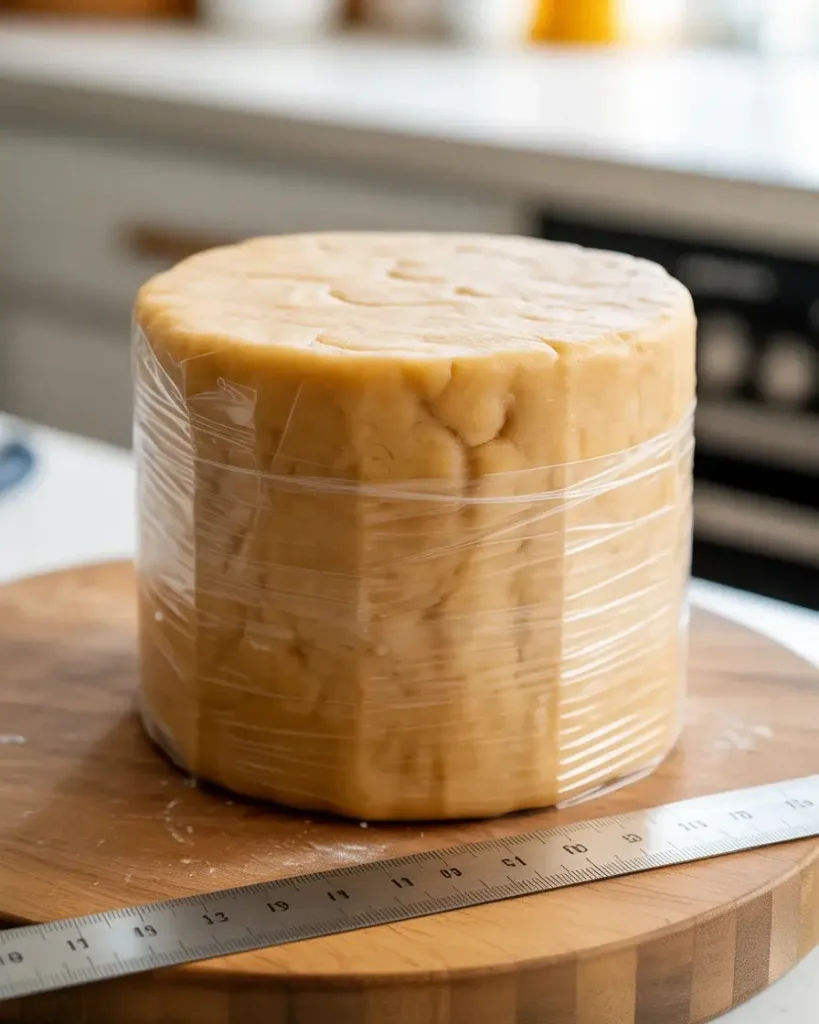 Cookie dough rolled into a log and wrapped tight before chilling for 1 hour minimum