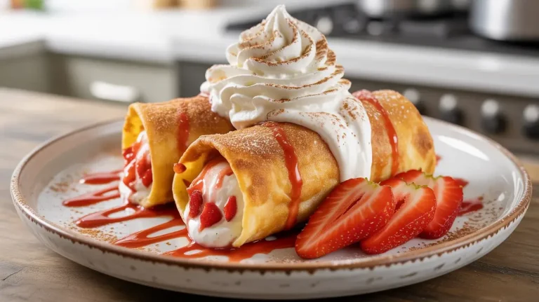 Crispy-strawberry-cheesecake-chimichangas-dusted-with-cinnamon-sugar-and-topped-with-whipped-cream