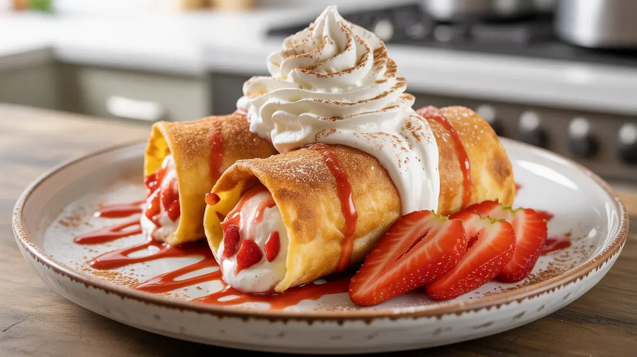 Crispy-strawberry-cheesecake-chimichangas-dusted-with-cinnamon-sugar-and-topped-with-whipped-cream