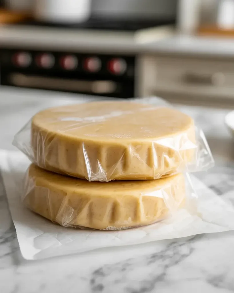 Dough discs wrapped and chilled for 30 minutes to prevent spreading
