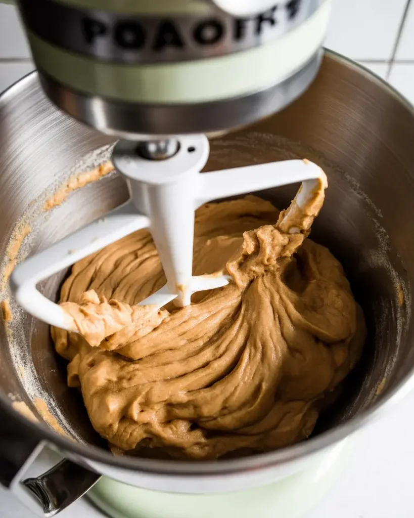 Flour just incorporated into peanut butter dough - stop mixing the moment it comes together