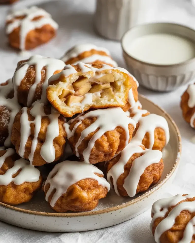 Golden apple fritter bites with crackly vanilla glaze and soft cinnamon apple centers - ready in 30 minutes