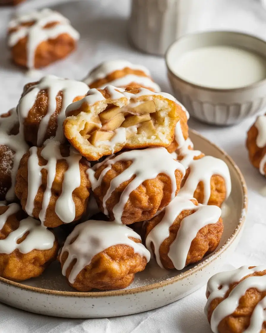 Golden apple fritter bites with crackly vanilla glaze and soft cinnamon apple centers - ready in 30 minutes