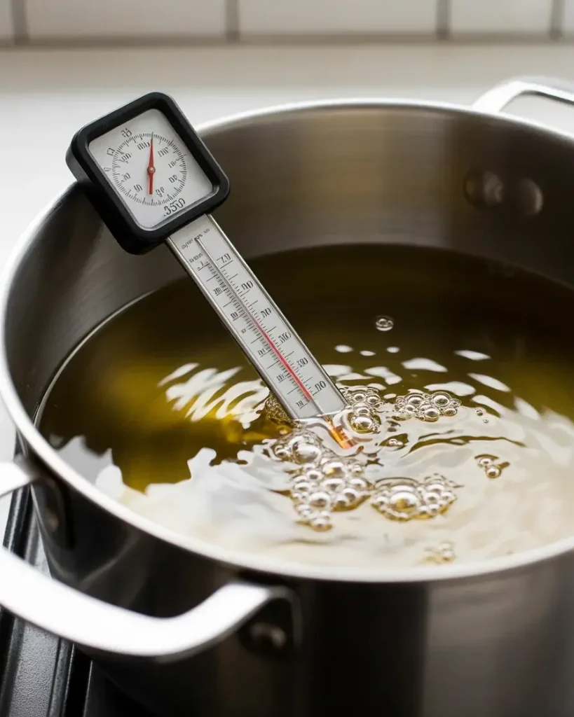  Oil heated to exactly 350°F - the right temperature is everything for crispy fritter bites