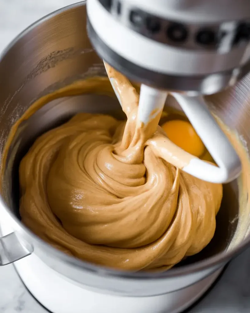 Peanut butter and egg added to create a smooth, glossy cookie dough base
