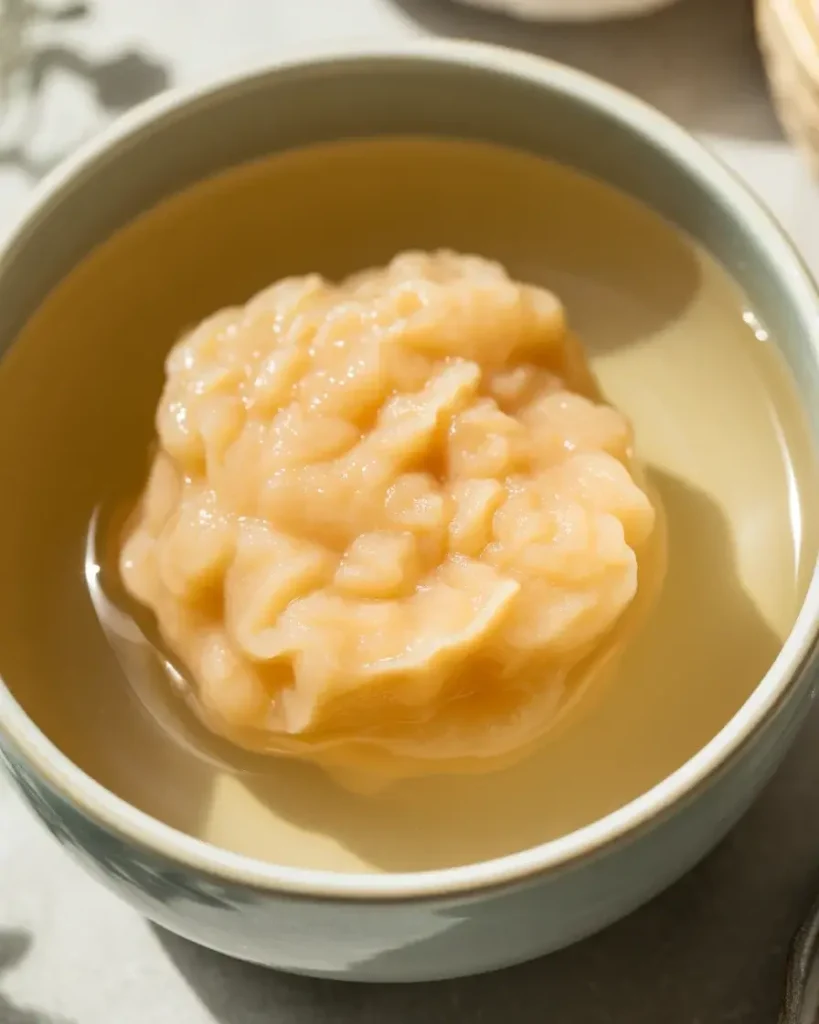 Properly bloomed gelatin ready to be dissolved into the warm espresso cream