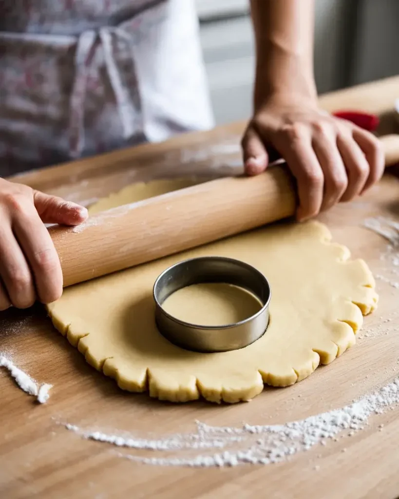 Rolling dough to 1/2 inch thick and cutting rounds for classic Amish-style cookies