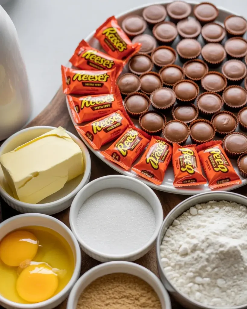 Room-temperature butter and unwrapped Reese's cups prepped and ready before mixing