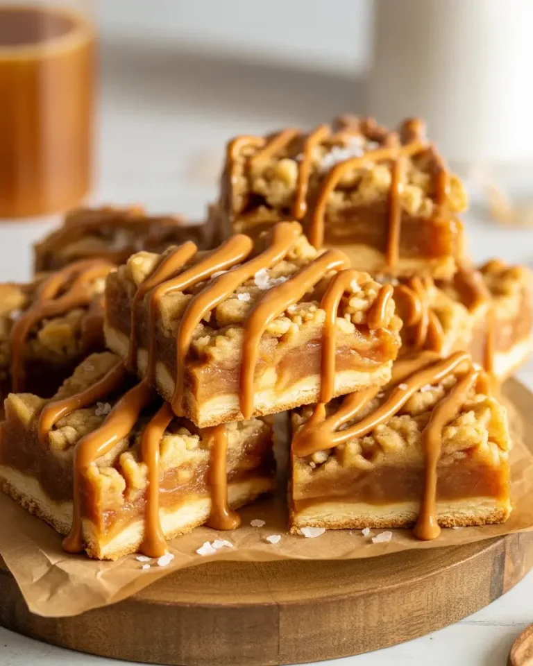 Salted caramel apple pie bars with golden crumble, spiced apples, and flaky sea salt finish