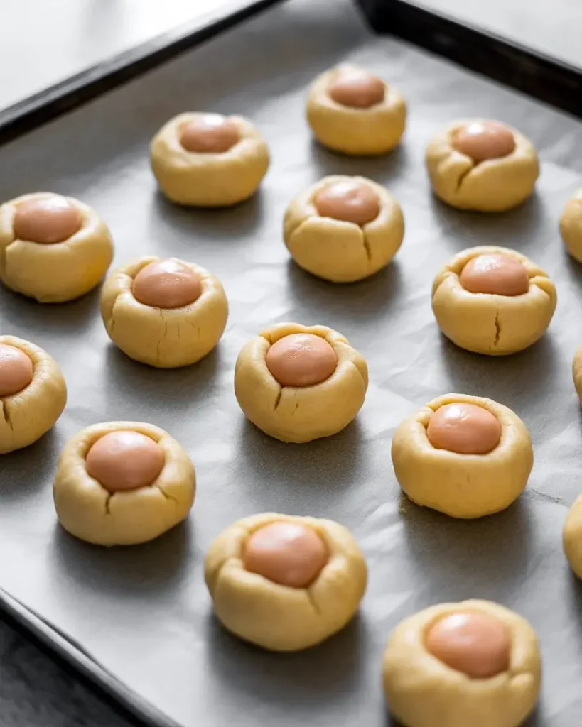 Shaped thumbprint cookies with indentations ready to fill and bake