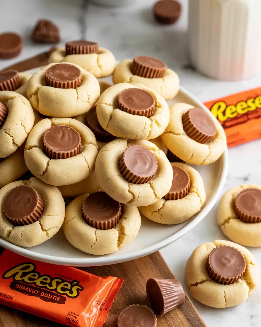Soft-chewy-Reeses-peanut-butter-blossom-cookies-with-melty-peanut-butter-cup-centers