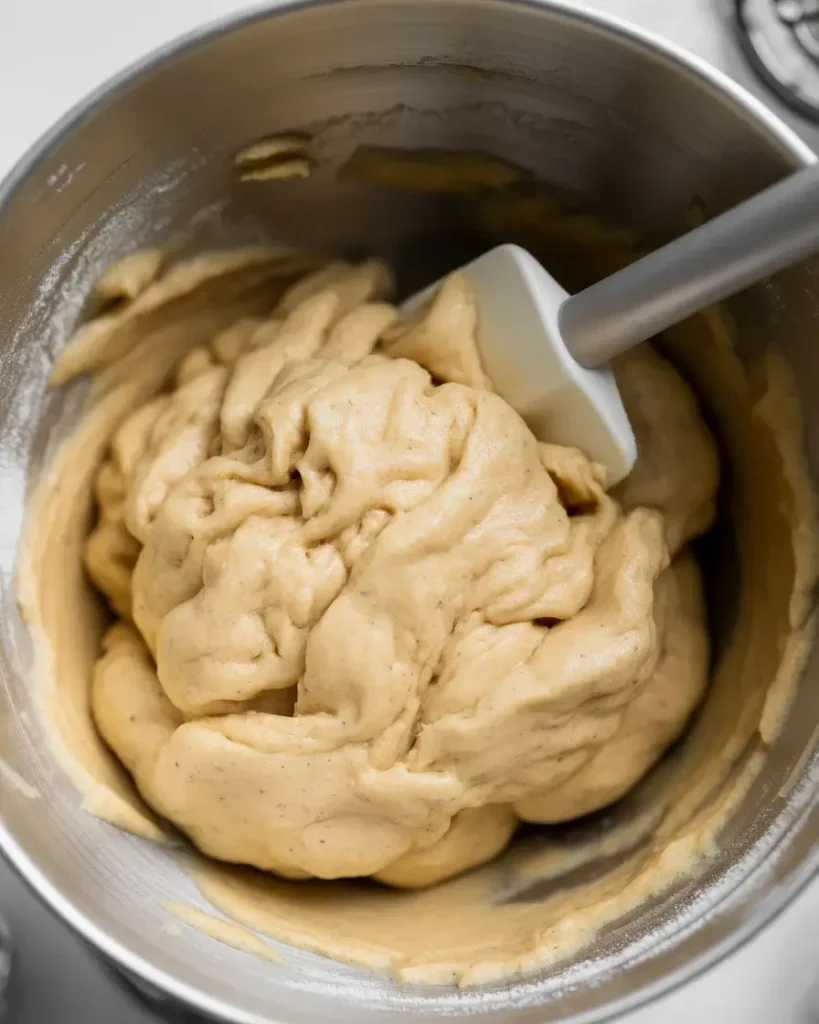 Soft, vanilla-speckled cookie dough just mixed and ready to chill