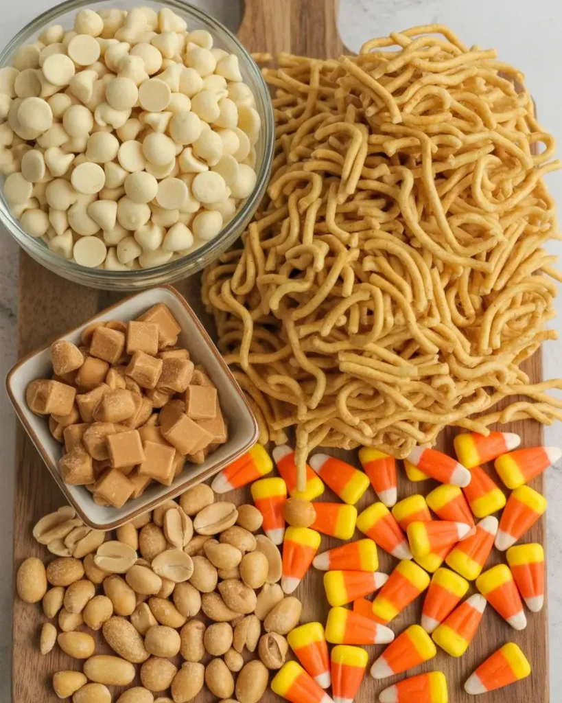 All harvest haystack ingredients measured and ready before melting begins