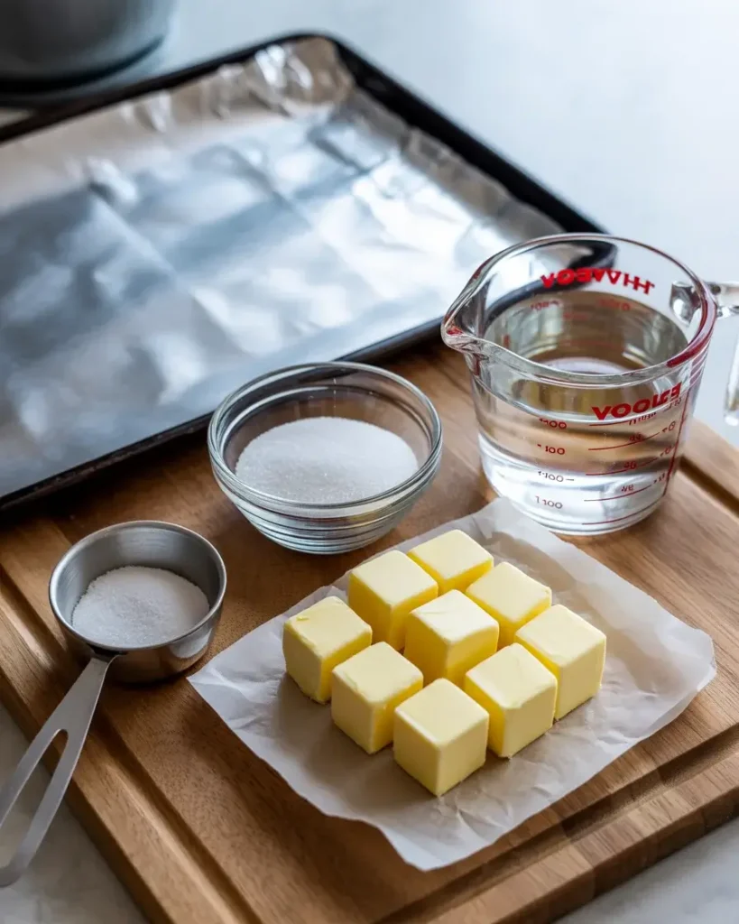 All toffee ingredients prepped and measured before cooking begins