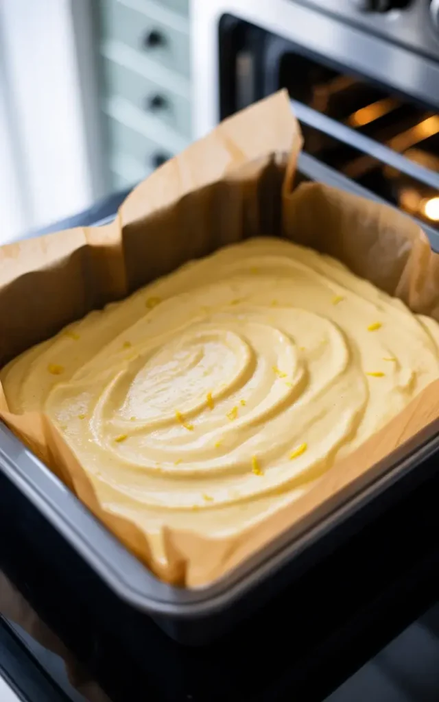 Bake lemon brownies at 350°F until edges set and center is just slightly underdone