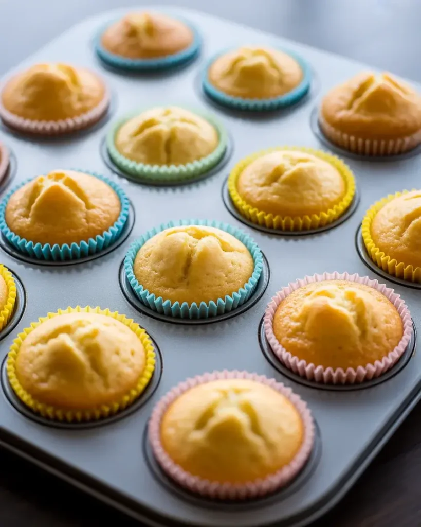 Baked vanilla cupcake bases, baked shorter to leave room for ice cream topping