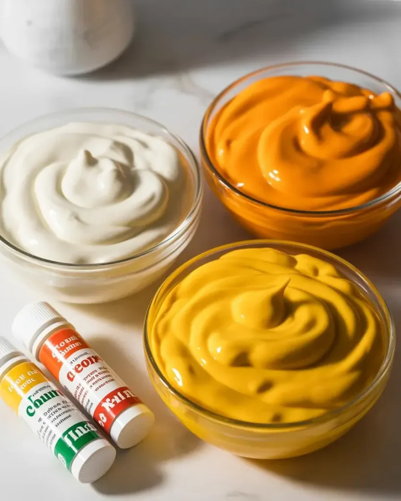 Beating cream cheese until smooth and fluffy before dividing into colored layers