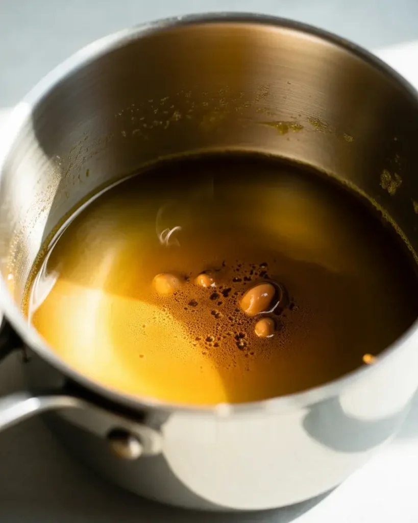 Brown butter ready when golden solids appear and a nutty aroma fills the kitchen