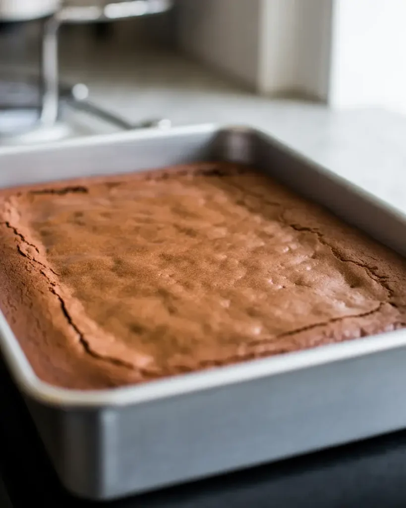 Brownies fresh from the oven with set edges and a perfectly soft center