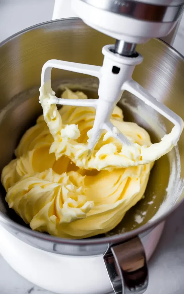 Butter and sugar creamed to a pale, fluffy consistency for soft cookie bars