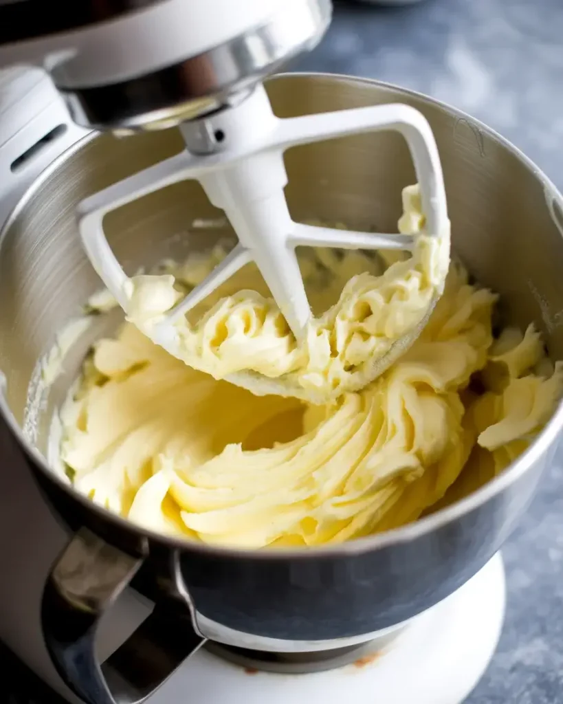  Butter and sugar creamed to pale, fluffy perfection after 5 minutes of mixing