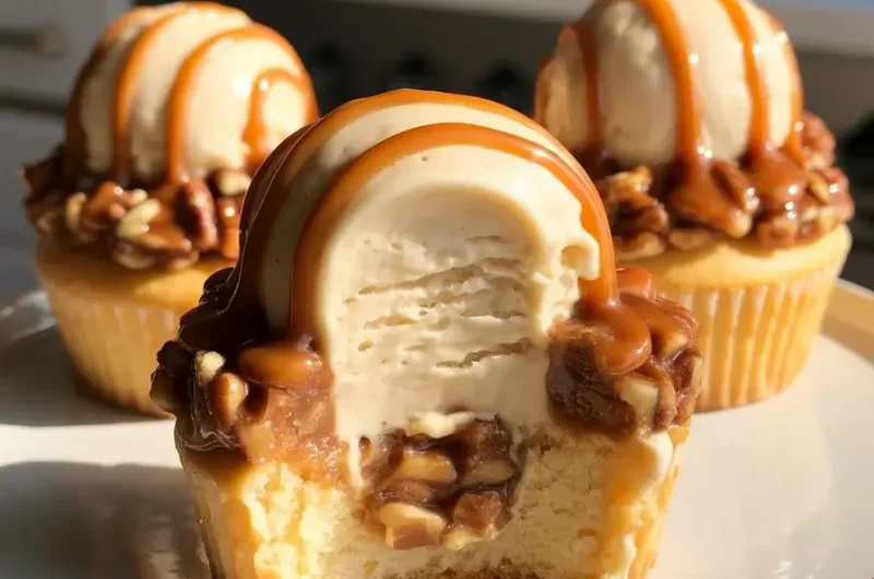Caramel Praline Ice Cream Cupcakes