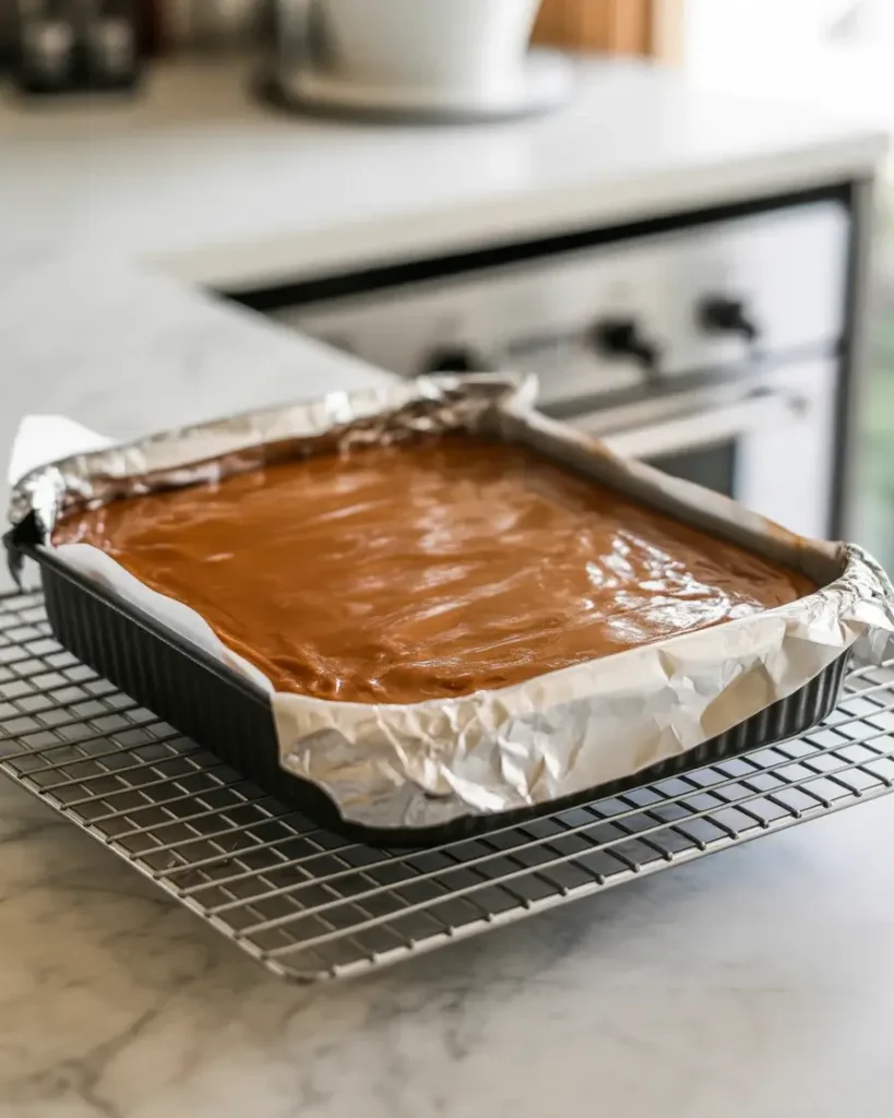 Cheesecake bars cooling slowly before going into the fridge overnight