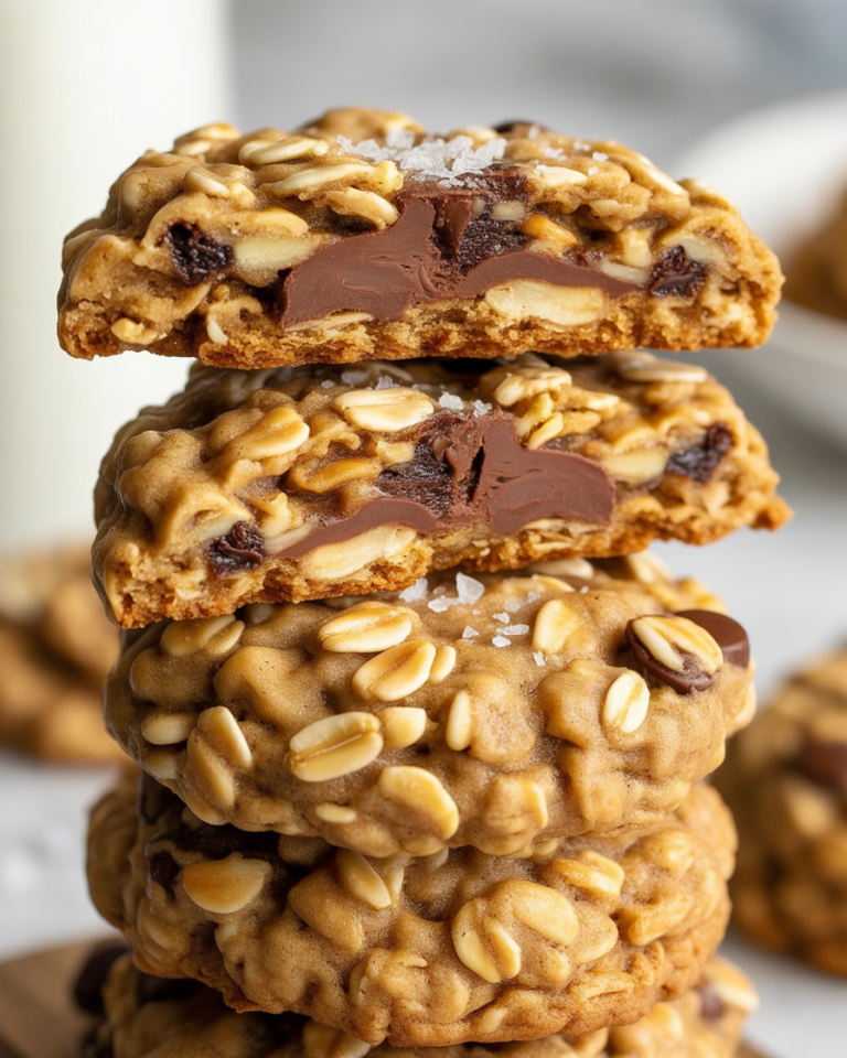 Chewy brown butter oatmeal cookies with a soft center and golden crispy edges