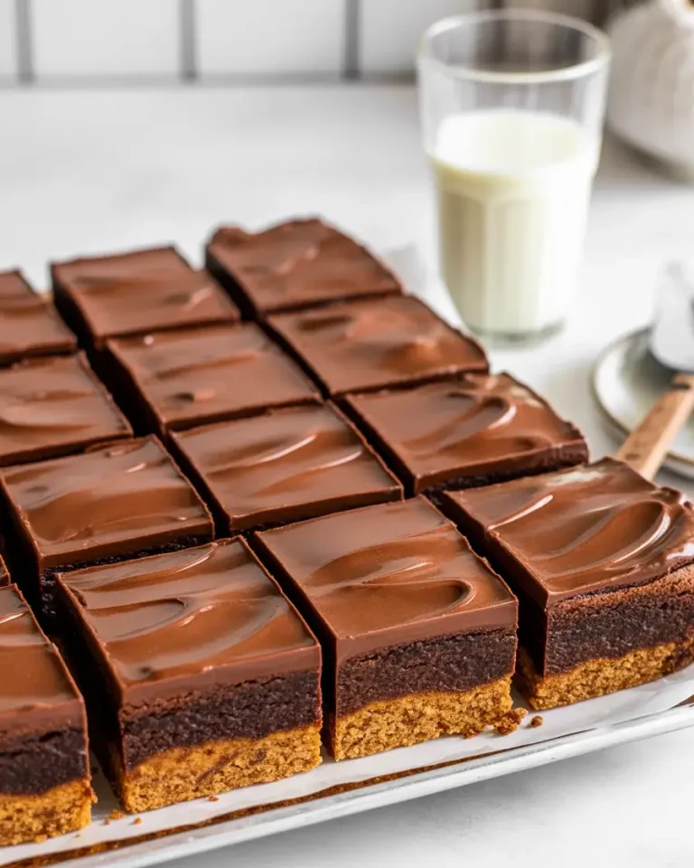 Classic lunch lady brownies with glossy chocolate