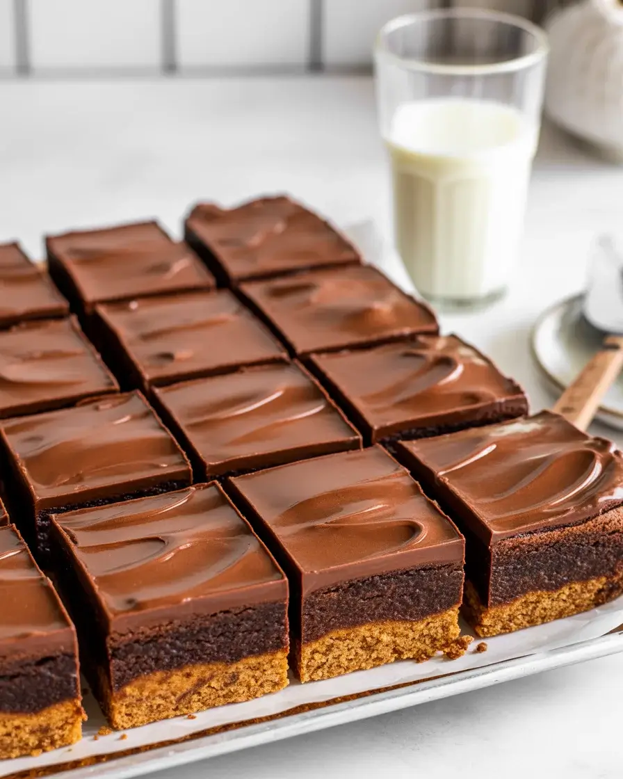 Classic lunch lady brownies with glossy chocolate