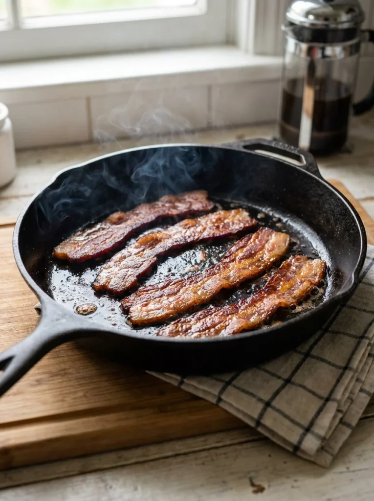 Cooking thick-cut bacon until shatteringly crispy for maximum crunch