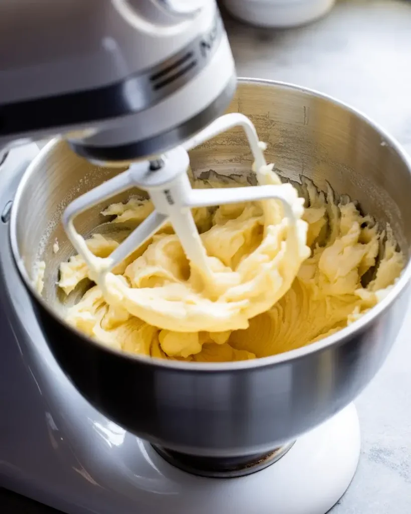 Creaming butter and sugar until pale and fluffy for a light, tender crumb