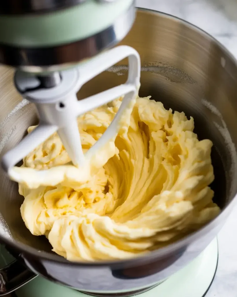 Creaming butter and sugar until pale and fluffy for perfectly soft cookies