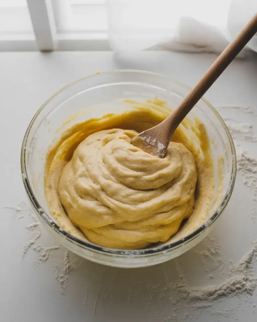 Creamy snickerdoodle dough ready to be chilled before shaping into bites