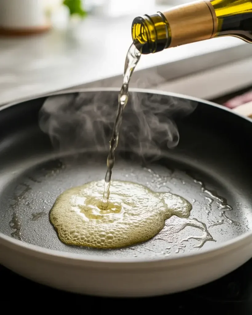 Deglazing the pan with white wine, releasing all the flavorful browned bits