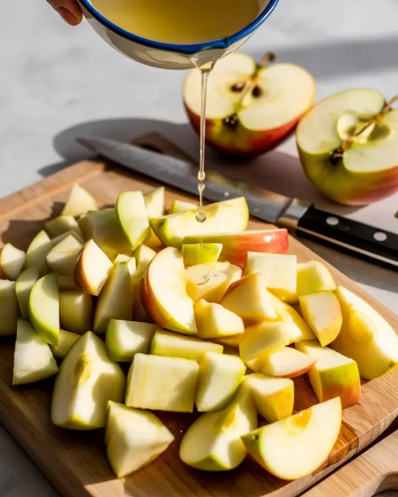 Diced Honeycrisp apple tossed with lemon juice to keep it fresh and bright