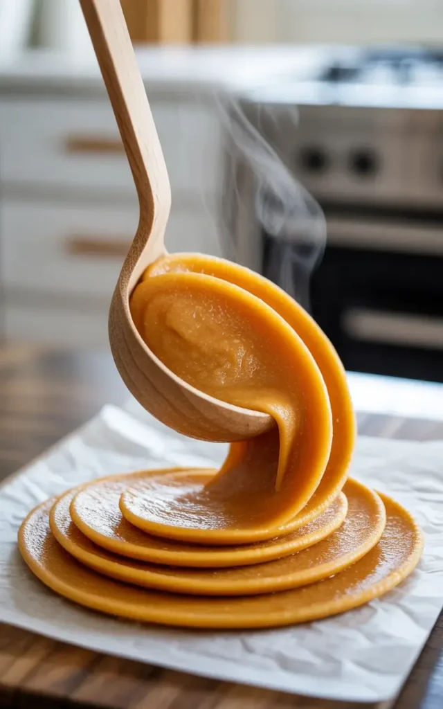 Draping melted sugar rounds over a spoon handle to form crispy taco shells