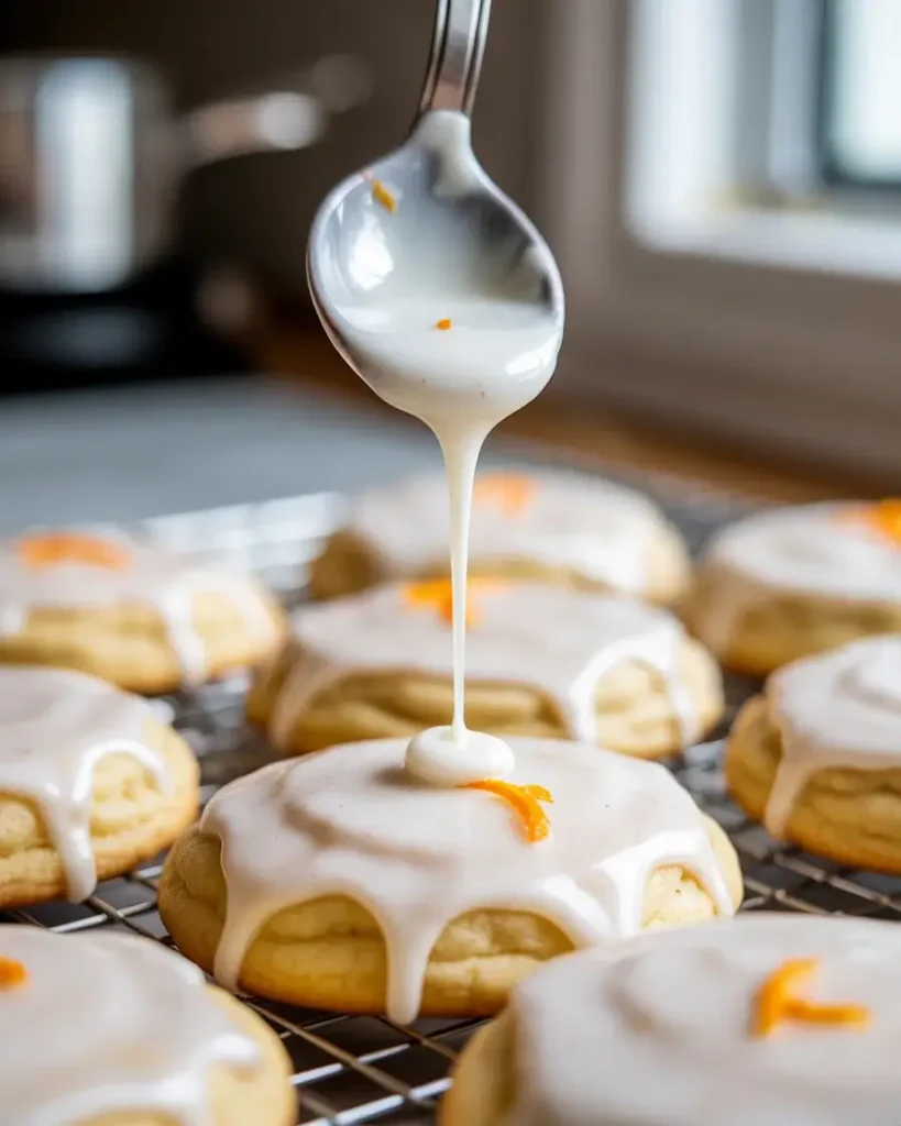  Drizzling bright orange glaze over cooled cookies for a citrusy finish