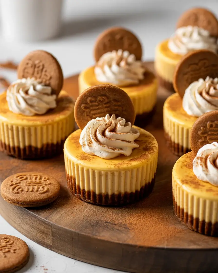 Finished gingerbread cheesecake cups garnished with cinnamon, gingersnaps, and whipped cream
