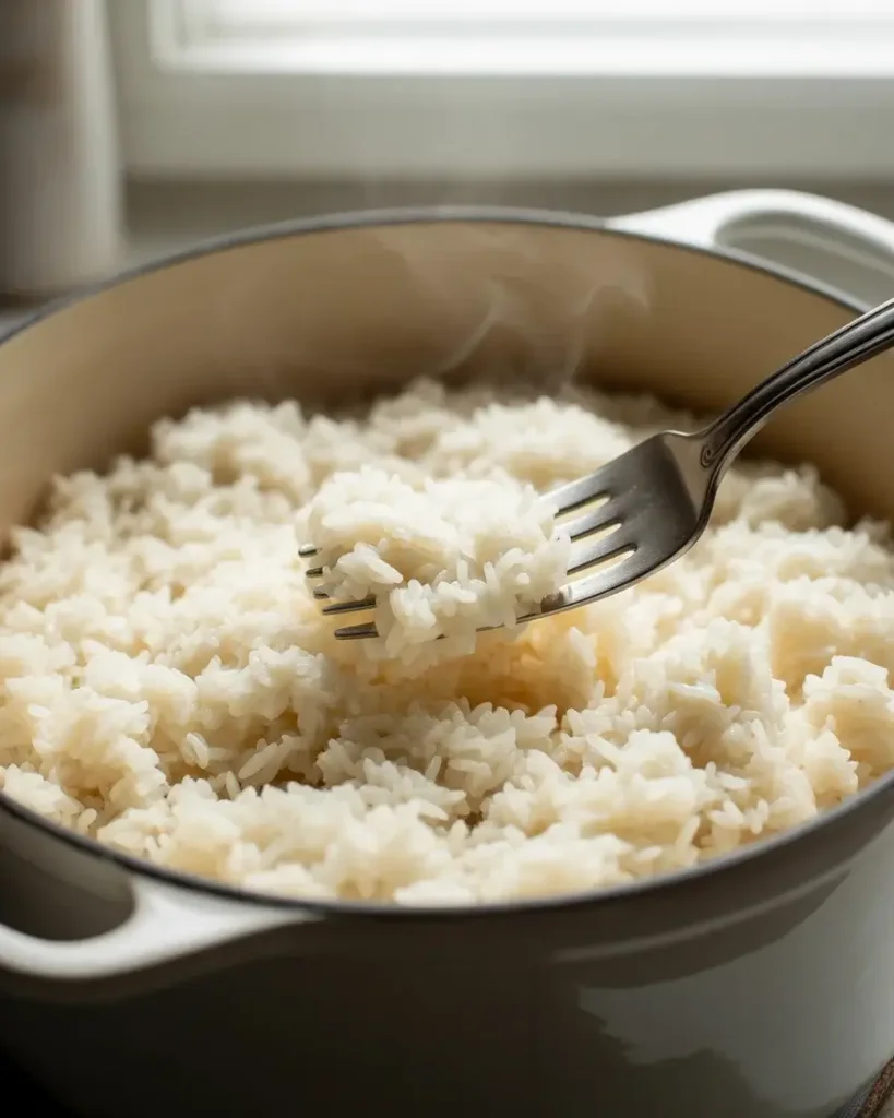 Fluffy jasmine rice steamed to perfection and fluffed with a fork