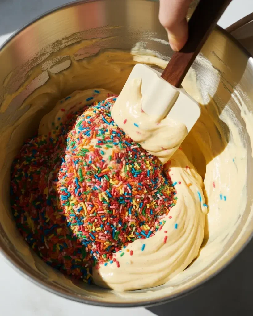 Fold batter just until flour streaks disappear - overmixing creates a dense, rubbery texture