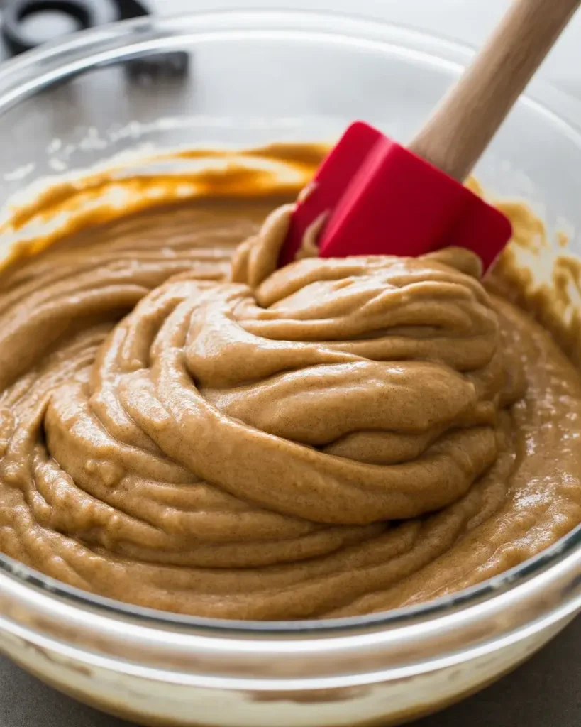 Folding dry ingredients into blondie batter just until no dry streaks remain