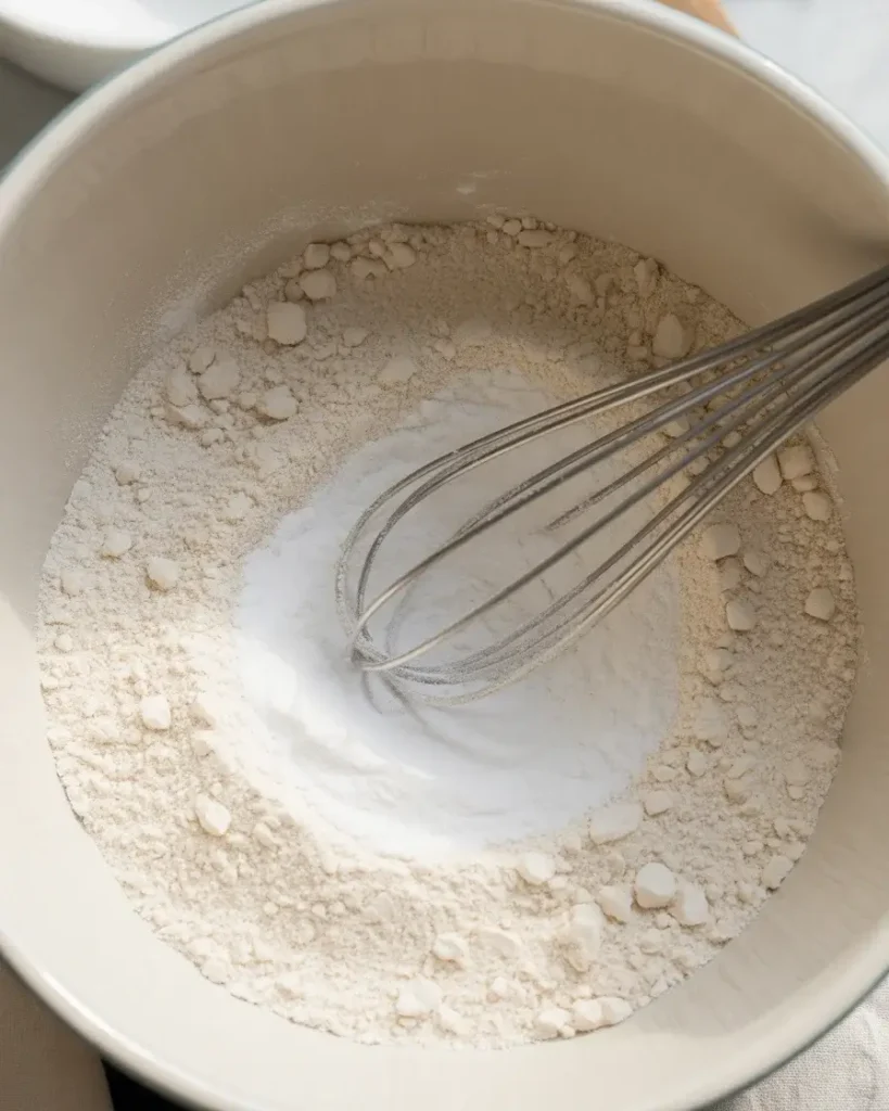 Folding wet and dry ingredients together gently to keep the crumb light and tender