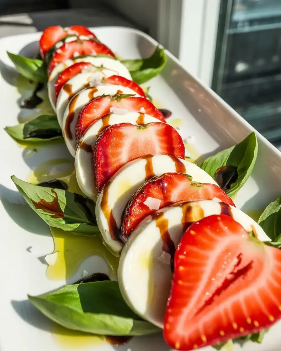 Fresh strawberry caprese salad with mozzarella, basil, and balsamic glaze - ready in 20 minutes